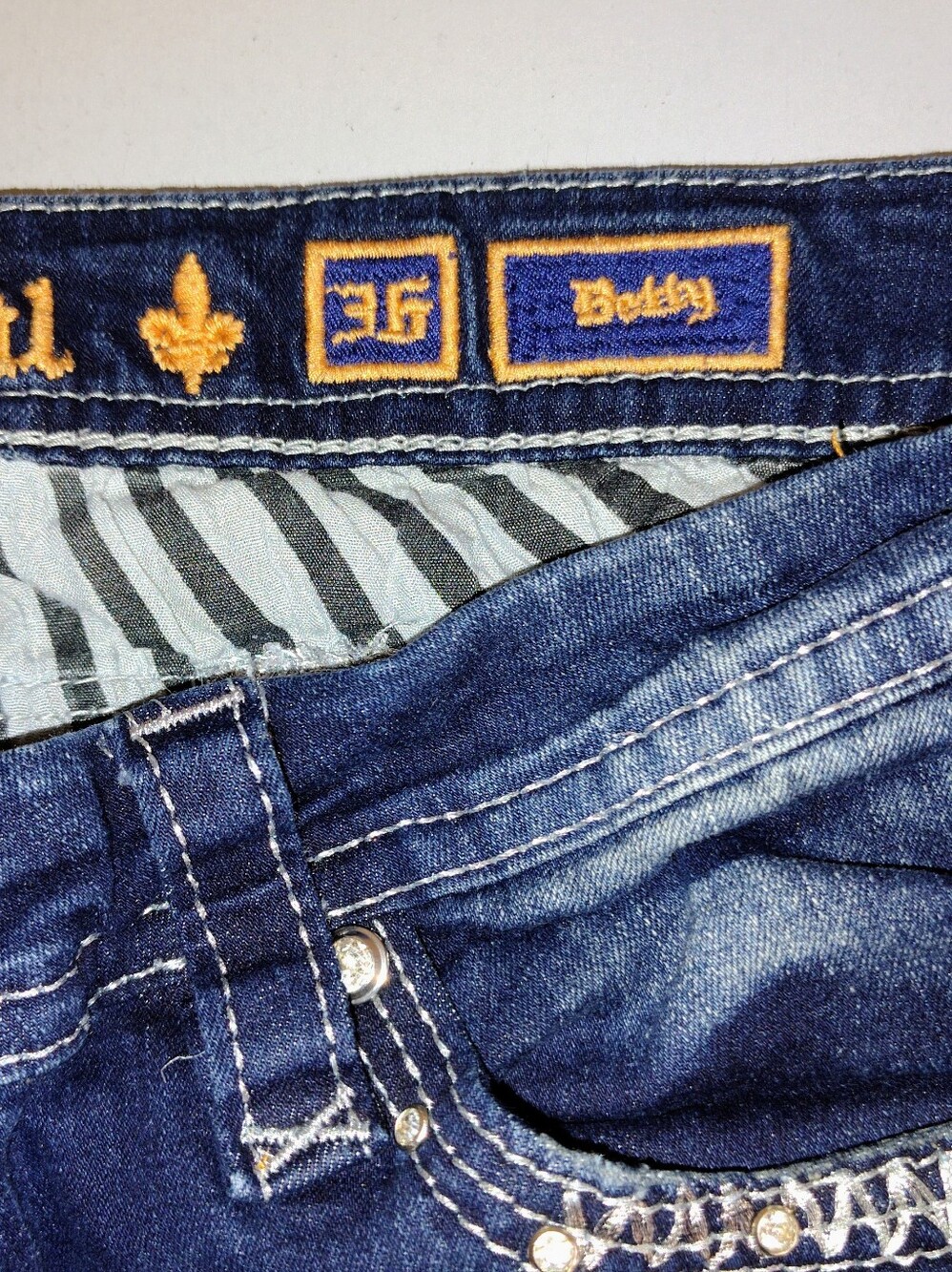 Rock Revival Dark Blue Denim Jeans with Silver Embroidery